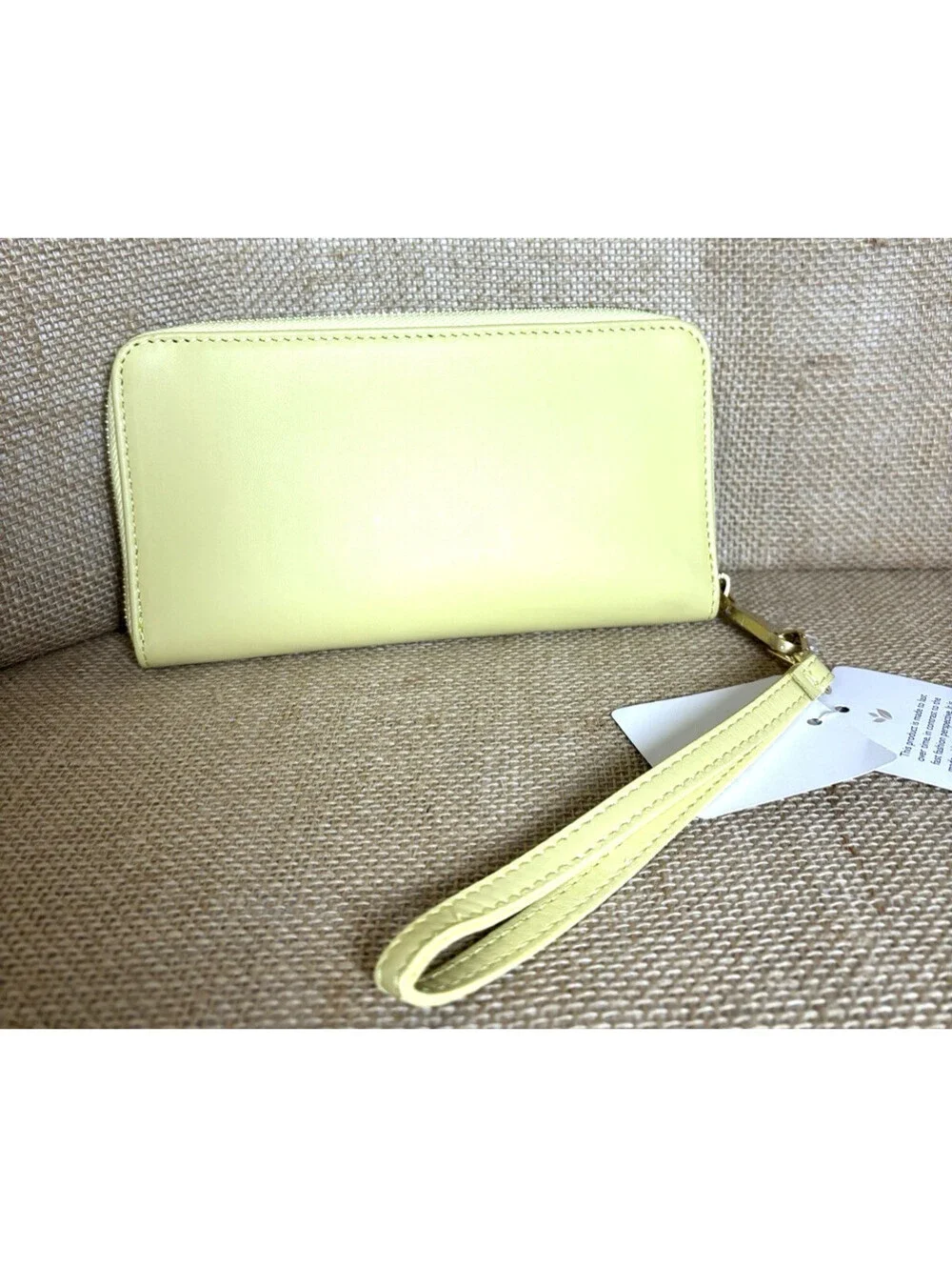 Arcadia Italian Yellow Leather Wallet Wristlet  gold logo and zipper NWT